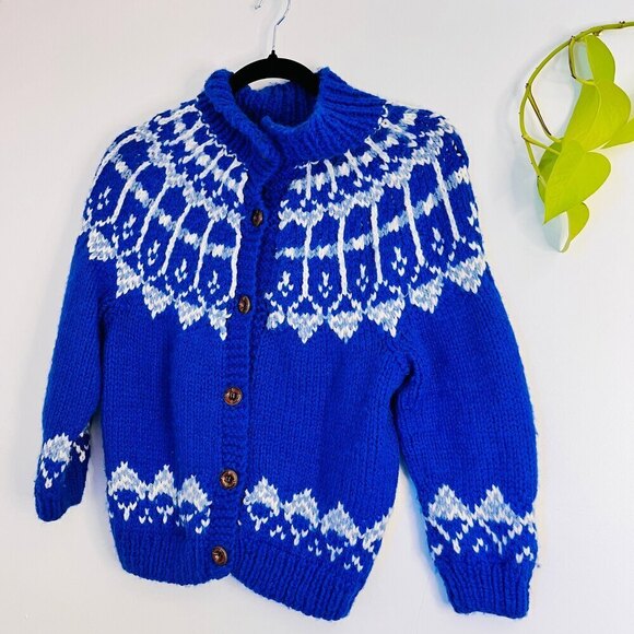 Blue Button Down Handmade Knit Collared Fisherman’s Sweater - XXS - Picture 3 of 9